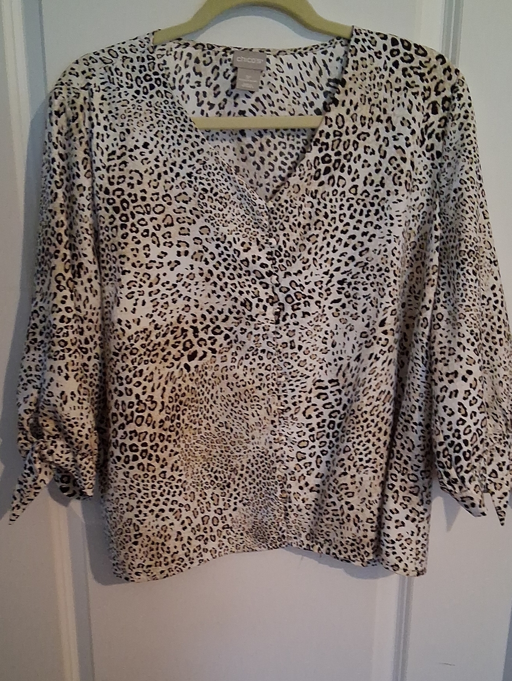 Chico's Cream and Brown Leopard Print V-Neck Blouse